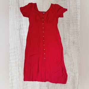 Old Navy Red Midi Button Up Dress w/ Flutter Sleeves Women’s L Preppy Valentine
